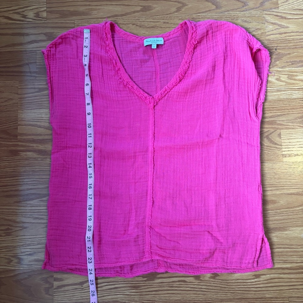 Michael Stars Hot Pink V-Neck Cotton Short Sleeve Shirt Size Small Loose Fit - Picture 5 of 8